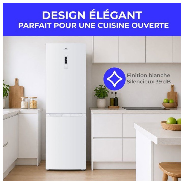 Réfrigérateur congélateur bas - CONTINENTAL EDISON - CEFC323NFW - Classe D - Total No Frost - 323 L - 60 x 68,5 x 185 cm - Bl