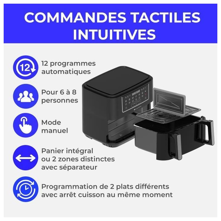 Friteuse a air sans huile - CONTINENTAL EDISON - CEFR2400TB - 2600 W - 10,5 L - Noir Friteuse a air sans huile - CONTINENTAL EDISON - CEFR2400TB - 2600 W - 10,5 L - Noir