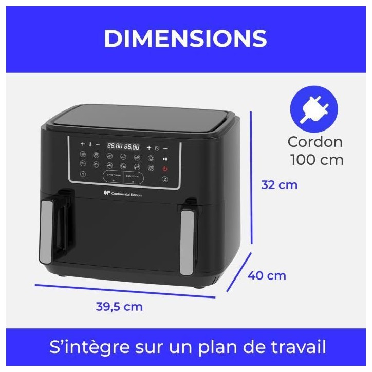 Friteuse a air sans huile - CONTINENTAL EDISON - CEFR2400TB - 2600 W - 10,5 L - Noir Friteuse a air sans huile - CONTINENTAL EDISON - CEFR2400TB - 2600 W - 10,5 L - Noir