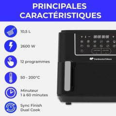 Friteuse a air sans huile - CONTINENTAL EDISON - CEFR2400TB - 2600 W -
