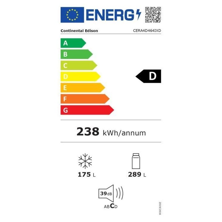 Réfrigérateur 4 portes avec distributeur d'eau - 464L - Total No Frost - L79 cm x H 180 cm - Inox - Classe D Réfrigérateur 4 portes avec distributeur d'eau - 464L - Total No Frost - L79 cm x H 180 cm - Inox - Classe D