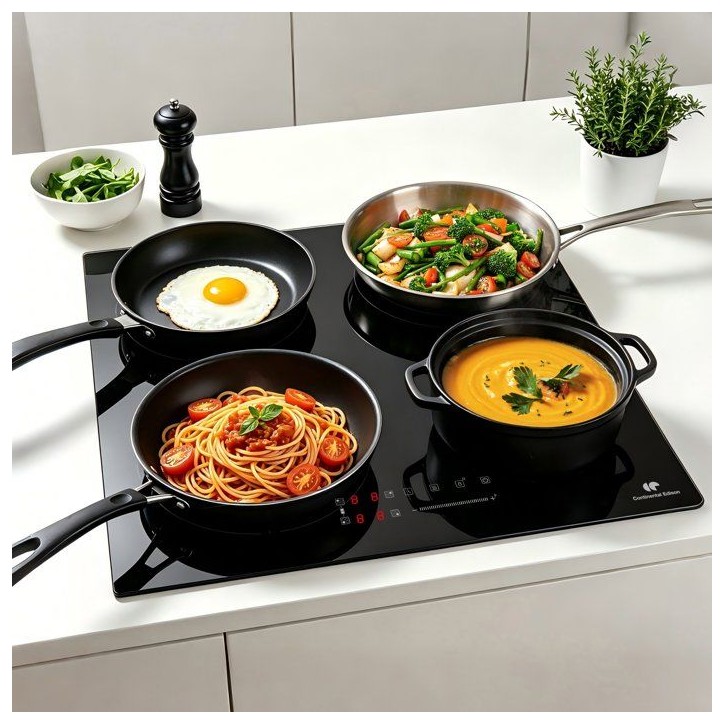 Table de cuisson a induction - CONTINENTAL EDISON - 4 foyers dont 1 zone flex - L59 x P52 cm - CETI4ZFLEXB2 Table de cuisson a induction - CONTINENTAL EDISON - 4 foyers dont 1 zone flex - L59 x P52 cm - CETI4ZFLEXB2