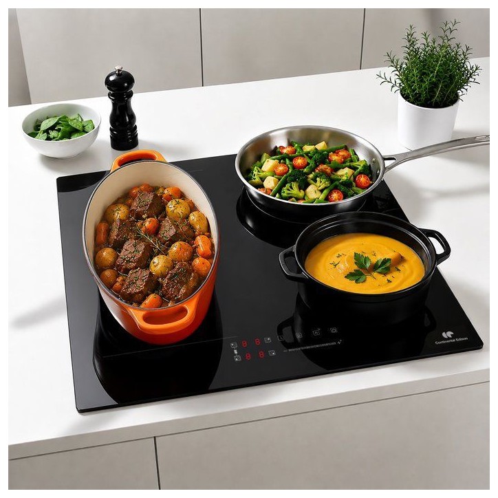 Table de cuisson a induction - CONTINENTAL EDISON - 4 foyers dont 1 zone flex - L59 x P52 cm - CETI4ZFLEXB2 Table de cuisson a induction - CONTINENTAL EDISON - 4 foyers dont 1 zone flex - L59 x P52 cm - CETI4ZFLEXB2