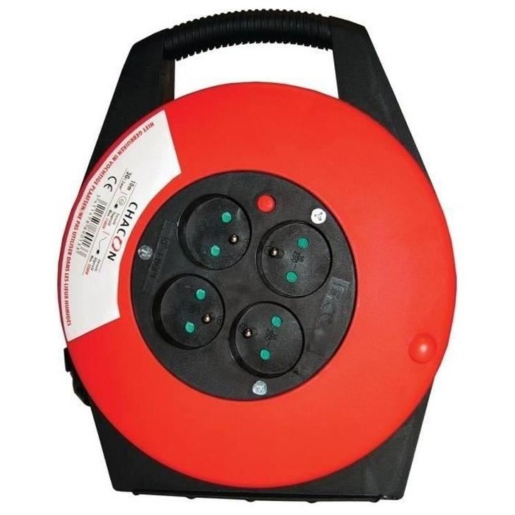 CHACON Enrouleur ménager 10m 4 prises 16 A 3x1,5mm² avec poignée CHACON Enrouleur ménager 10m 4 prises 16 A 3x1,5mm² avec poignée
