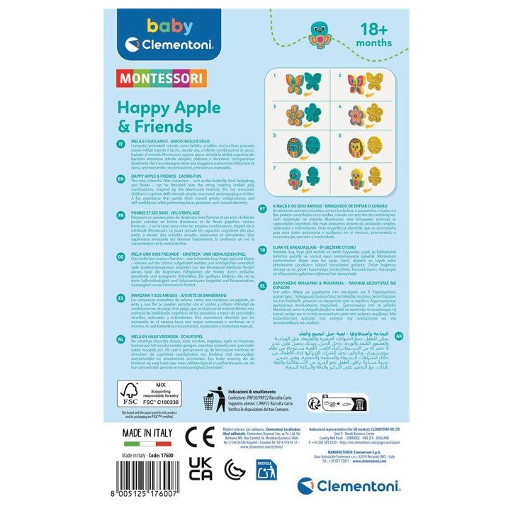 CLEMENTONI - Pomme et ses amis - Jeu d'enfilage - Montessori CLEMENTONI - Pomme et ses amis - Jeu d'enfilage - Montessori