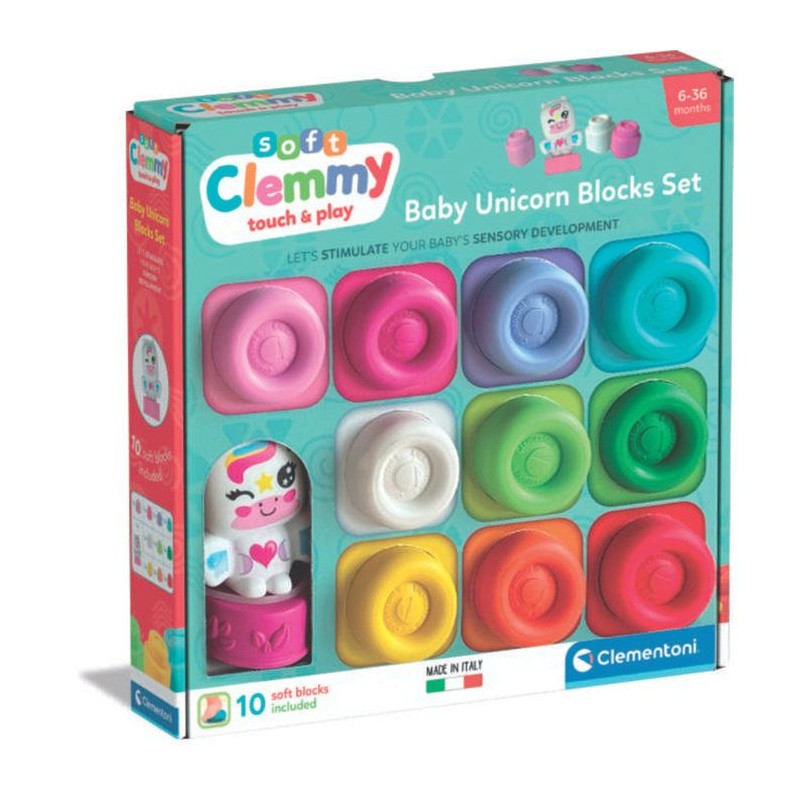 CLEMENTONI - Boîte Arc-en-ciel 10 cubes Clemmy et Licorne