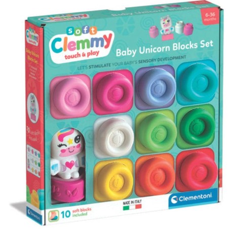 CLEMENTONI - Boîte Arc-en-ciel 10 cubes Clemmy et Licorne