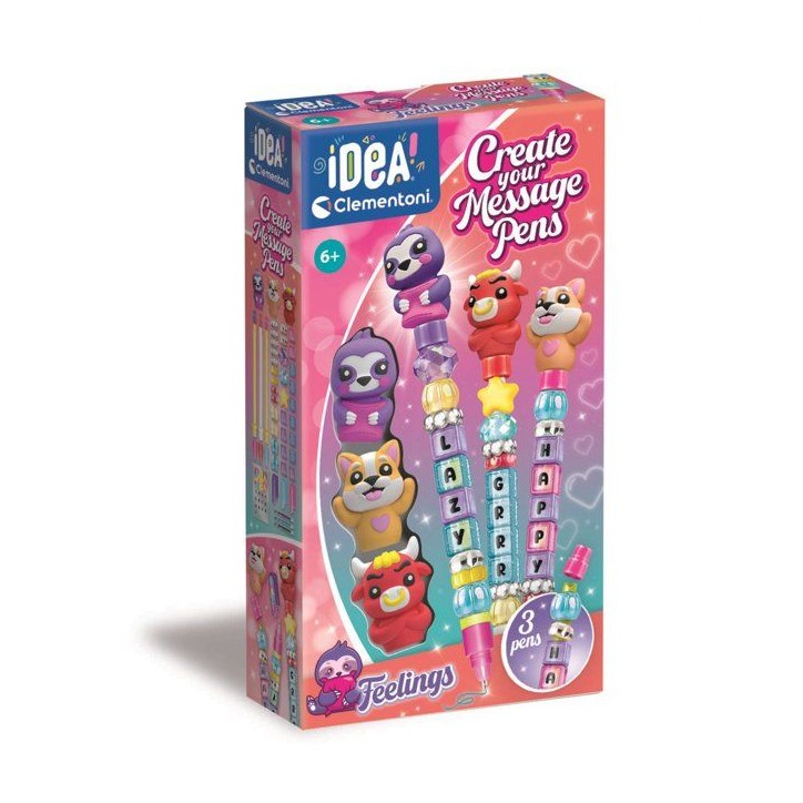 Crée tes Stylos - Clementoni - Mini atelier des Stylos - Coffret Feelings - 3 Stylos inclus et accessoires - Des 6 ans