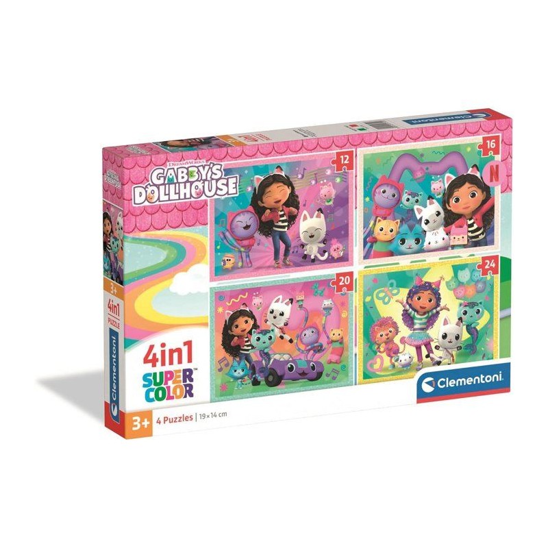 CLEMENTONI - Puzzle 4 en 1 - Gabby's Dollhouse