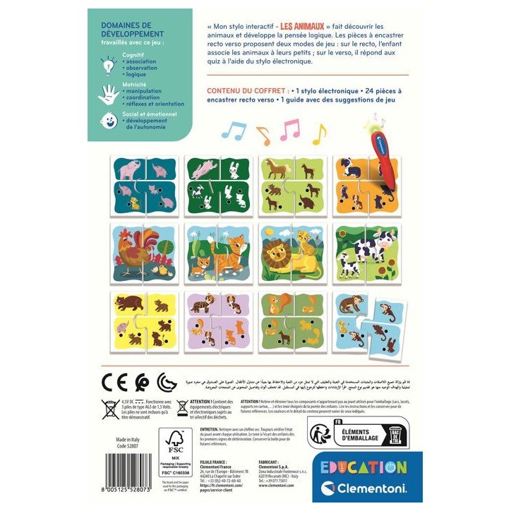Mon stylo interactif - Les animaux - Jeu éducatif - Clementoni - Des 2 ans - Apprends en autonomie avec le stylo intéractif