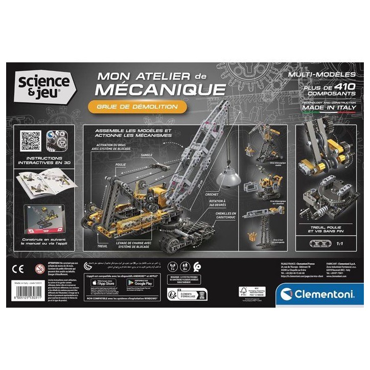 Grue de démolition - CLEMENTONI - Mon Atelier Mécanique - Des 8 ans - Fabriqué en Italie - Coffret de construction enfant Grue de démolition - CLEMENTONI - Mon Atelier Mécanique - Des 8 ans - Fabriqué en Italie - Coffret de construction enfant