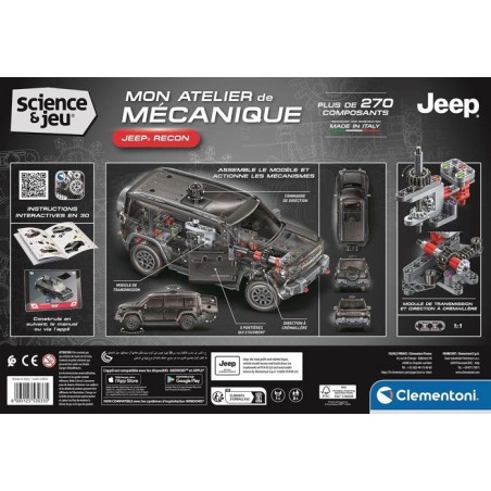 Jeep Recon - CLEMENTONI - Mon Atelier Mécanique - Des 8 ans - Fabriqué en Italie - Coffret de construction enfant