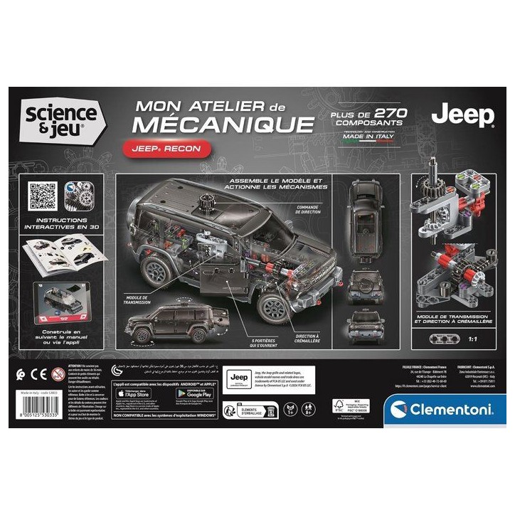 Jeep Recon - CLEMENTONI - Mon Atelier Mécanique - Des 8 ans - Fabriqué en Italie - Coffret de construction enfant Jeep Recon - CLEMENTONI - Mon Atelier Mécanique - Des 8 ans - Fabriqué en Italie - Coffret de construction enfant