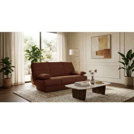 Banquette clic-clac - 3 places - Avec coussins - Tissu Terracotta -190 x 90 x 92 cm - CLEM