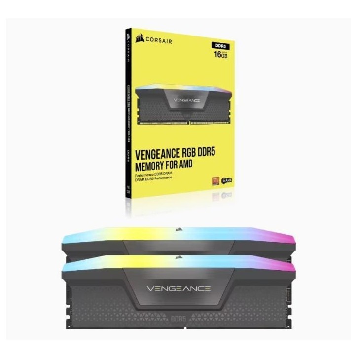 Mémoire RAM - CORSAIR - Vengeance RGB DDR5 - 32GB 2x16GB DIMM - 6000 MHz - 1,40V - Gris (CMH32GX5M2B6000Z30K)