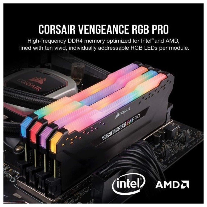 Mémoire RAM - CORSAIR - Vengeance RGB Pro DDR4 - 32GB 2x16GB DIMM - 3200 MHz - 1.35V - Noir (CMW32GX4M2E3200C)