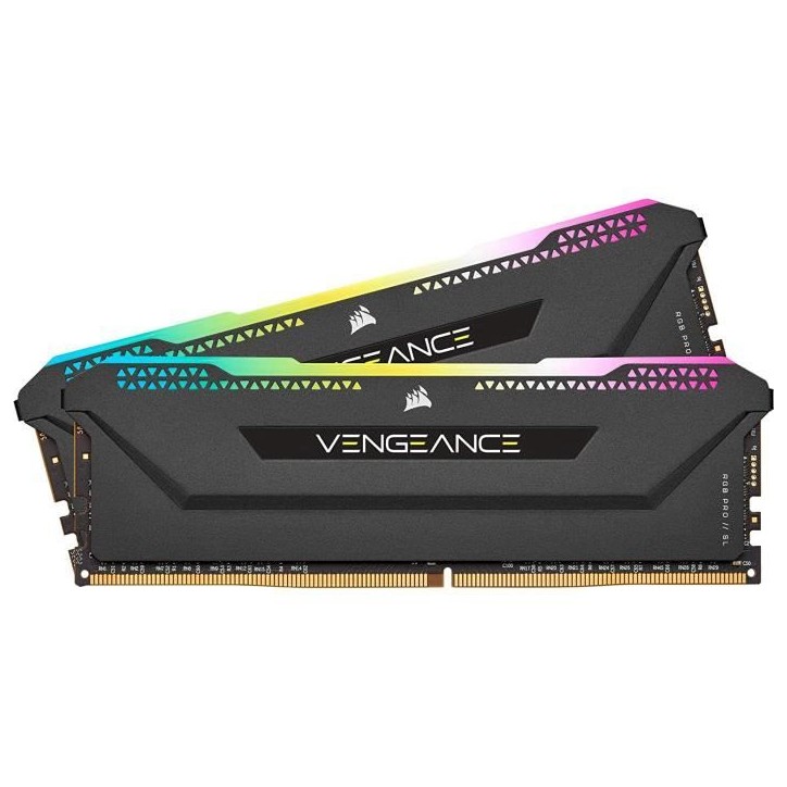 Mémoire RAM - CORSAIR - Vengeance RGB Pro SL DDR4 - 32GB 2x16GB DIMM - 3200 MHz - CL16 - 1.35V - Noir (CMH32GX4M2E3200C)