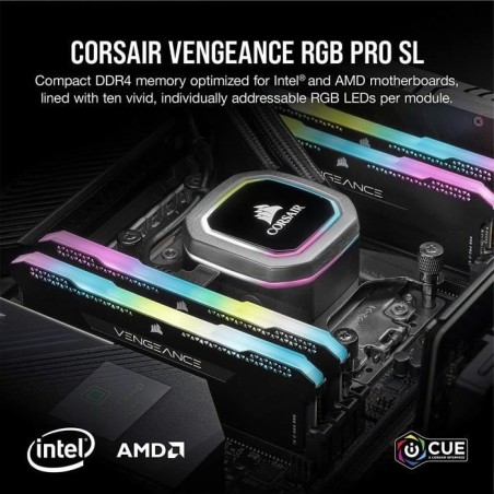 Mémoire RAM - CORSAIR - Vengeance RGB Pro SL DDR4 - 32GB 2x16GB DIMM - 3200 MHz - CL16 - 1.35V - Noir (CMH32GX4M2E3200C)