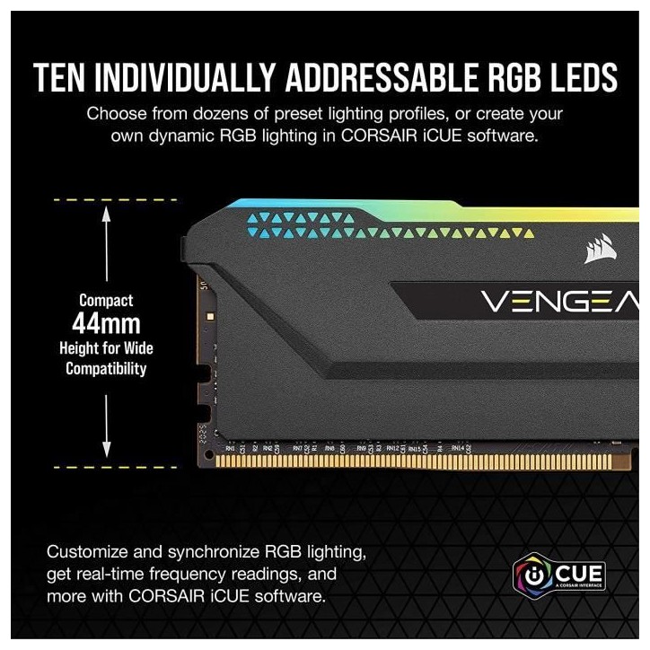 Mémoire RAM - CORSAIR - Vengeance RGB Pro SL DDR4 - 32GB 2x16GB DIMM - 3200 MHz - CL16 - 1.35V - Noir (CMH32GX4M2E3200C)