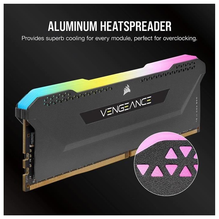 Mémoire RAM - CORSAIR - Vengeance RGB Pro SL DDR4 - 32GB 2x16GB DIMM - 3200 MHz - CL16 - 1.35V - Noir (CMH32GX4M2E3200C)