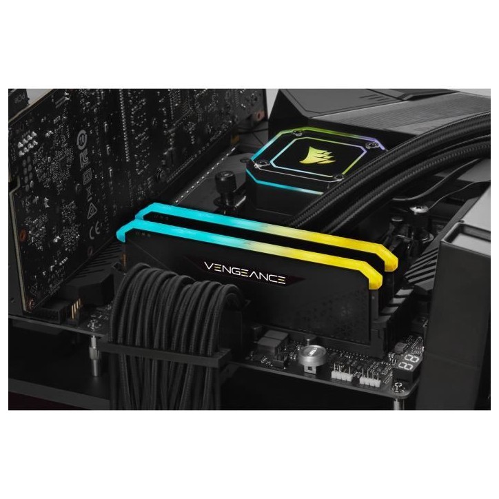 Mémoire RAM - CORSAIR - Vengeance RGB RS - DDR4 - 16GB 2x8GB DIMM - 3200 MHz - 1.35V - Noir (CMG16GX4M2E3200C16)