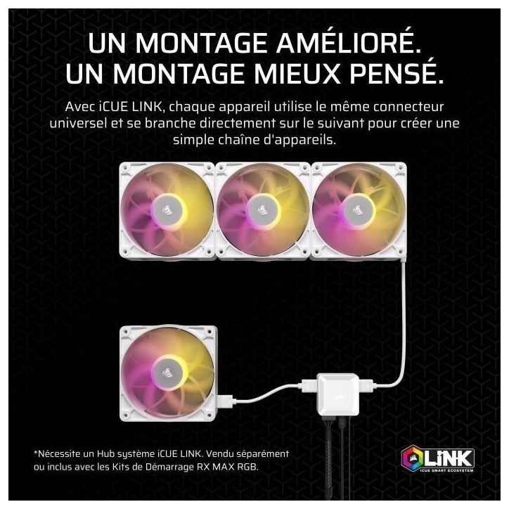 Refroidissement PC - CORSAIR - CO-9051039-WW - Kit de démarrage ventilateurs iCUE LINK RX140 RGB Max White Single Fan Refroidissement PC - CORSAIR - CO-9051039-WW - Kit de démarrage ventilateurs iCUE LINK RX140 RGB Max White Single Fan