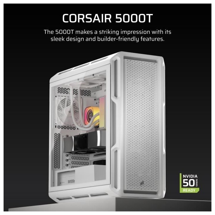 Boîtier CORSAIR 5000T ATX de Taille Moyenne Blanc Boîtier CORSAIR 5000T ATX de Taille Moyenne Blanc