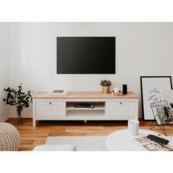 Meuble TV 2 tiroirs - Décor chene artisan et blanc - L 160 x P 45 x H