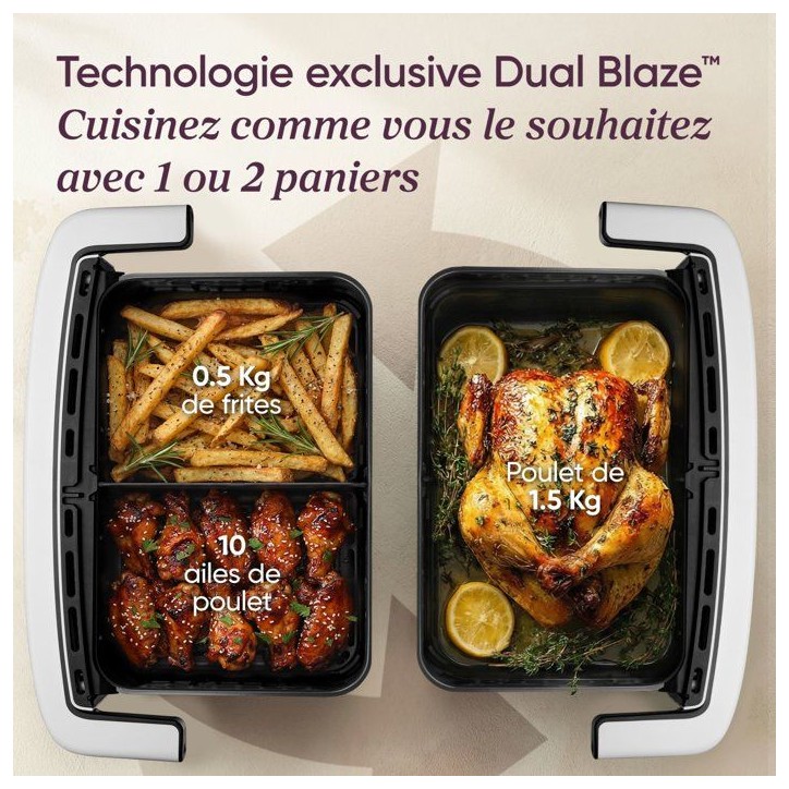 Friteuse sans huile COSORI - Air Fryer Dual Blaze Twinfry Compact - Capacité 8,6L - 2700 W - Blanc Friteuse sans huile COSORI - Air Fryer Dual Blaze Twinfry Compact - Capacité 8,6L - 2700 W - Blanc