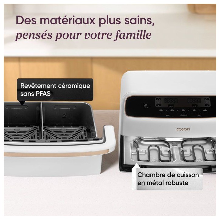 Friteuse sans huile COSORI - Air Fryer Dual Blaze Twinfry Compact - Capacité 8,6L - 2700 W - Blanc Friteuse sans huile COSORI - Air Fryer Dual Blaze Twinfry Compact - Capacité 8,6L - 2700 W - Blanc