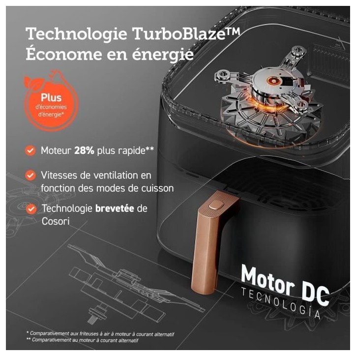 Friteuse sans huile COSORI - Turbo Blaze Chef Edition - Capacité 6L - 6 programmes - 1725W - Noir