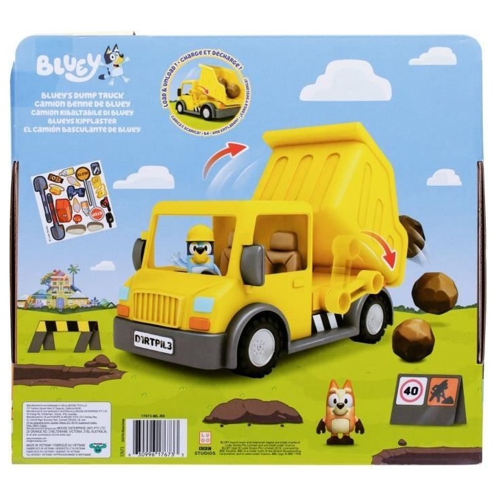 Camion benne - BLUEY - Bluey et Bingo - Figurines incluses - Accessoires personnalisables Camion benne - BLUEY - Bluey et Bingo - Figurines incluses - Accessoires personnalisables