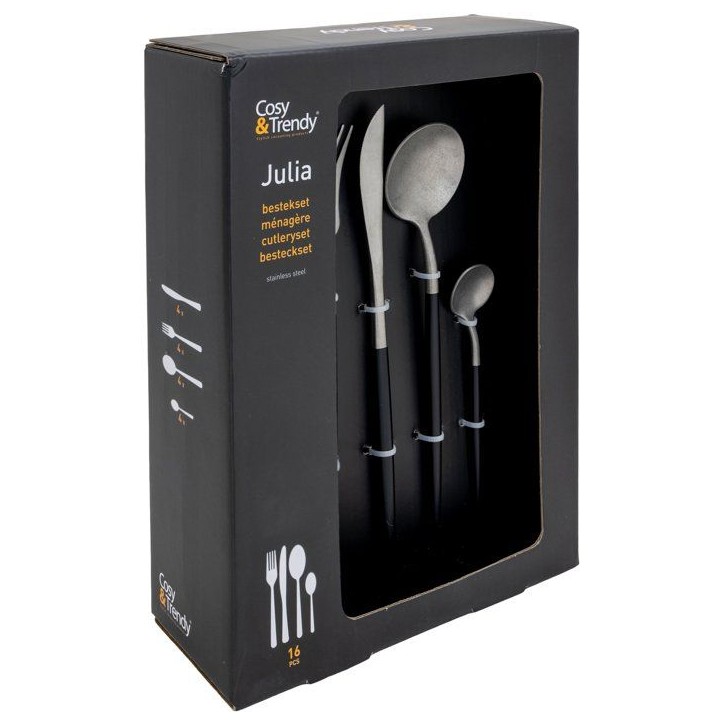 Couverts - COSY & TRENDY - Julia 16 pcs - Noir - Inox 18/0 - Moderne