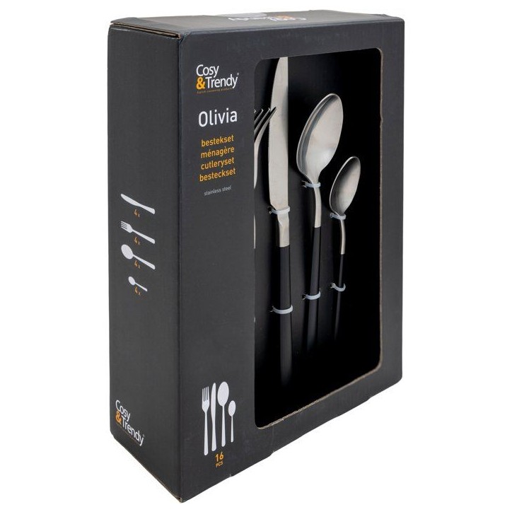 Couverts - COSY & TRENDY - Olivia 16 pcs - Noir brossé - Inox - Tendance
