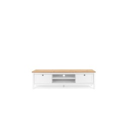 Meuble TV 2 tiroirs - Décor chene artisan et blanc - L 160 x P 45 x H