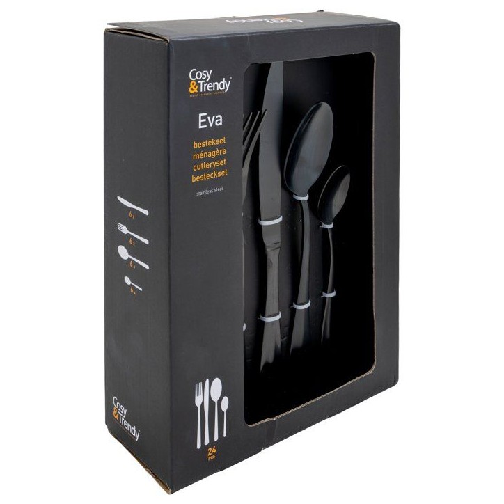 Couverts - COSY & TRENDY - Eva 24 pcs - Noir mat - Inox - Moderne