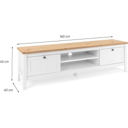 Meuble TV 2 tiroirs - Décor chene artisan et blanc - L 160 x P 45 x H