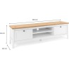 Meuble TV 2 tiroirs - Décor chene artisan et blanc - L 160 x P 45 x H