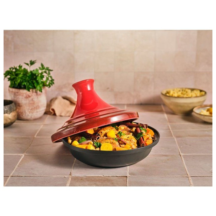 Tajine - COSY & TRENDY - Fontestic 28,5 cm - Fonte - Rouge - Tous feux
