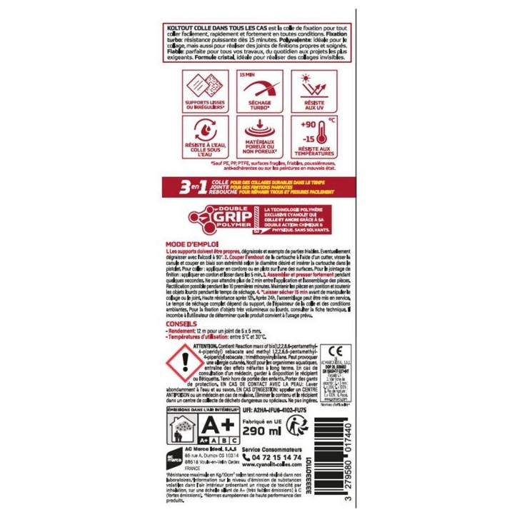 Colle de fixation et d'étanchéité - CYANOLIT - CRISTAL - Tube 50 ml - Transparent - Polyvalente flexible