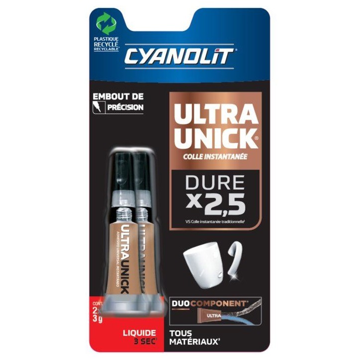 Colle universelle instantanée - CYANOLIT - ULTRA UNICK - 2x3 g - Ultra-rapide - Polyvalente