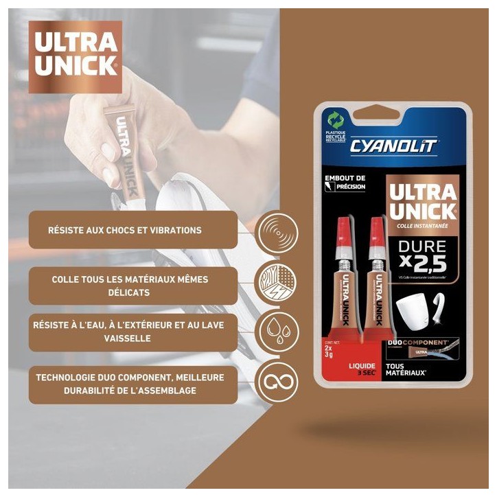 Colle universelle instantanée - CYANOLIT - ULTRA UNICK - 2x3 g - Ultra-rapide - Polyvalente