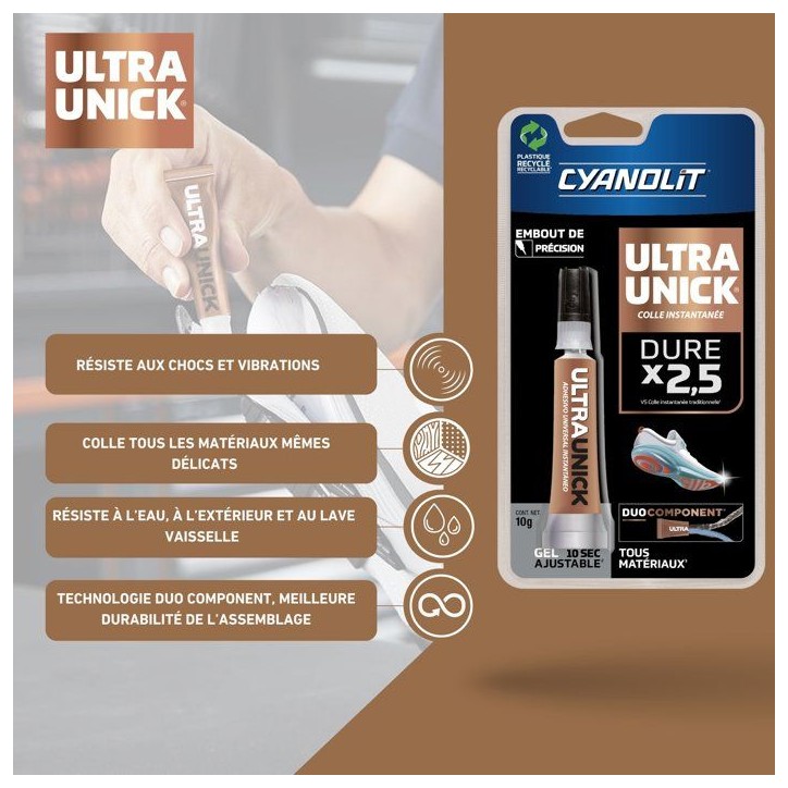 Colle universelle instantanée - CYANOLIT - ULTRA UNICK - Gel 10 g - Ultra-rapide - Polyvalente