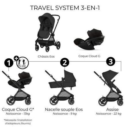 CYBEX Poussette trio EOS PLUS + Cloud G : poussette convertible + siege auto naissance allongeable+nacelle transformable en assi