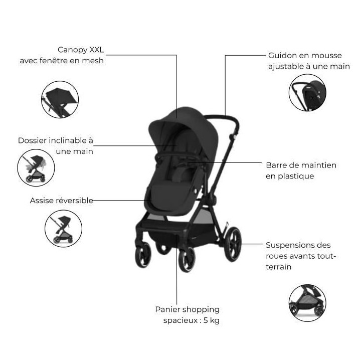 CYBEX Poussette trio EOS PLUS + Cloud G : poussette convertible + siege auto naissance allongeable+nacelle transformable en assi CYBEX Poussette trio EOS PLUS + Cloud G : poussette convertible + siege auto naissance allongeable+nacelle transformable en assi