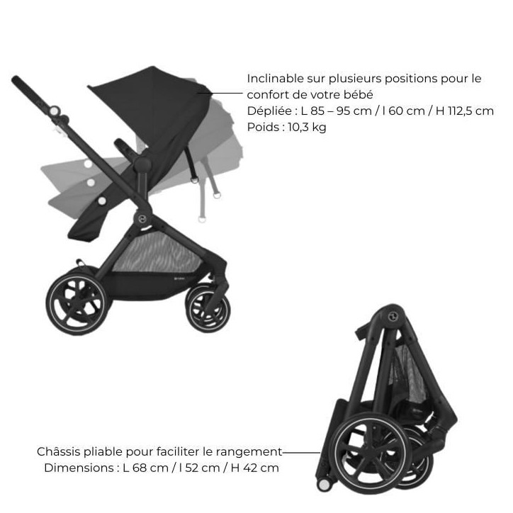 CYBEX Poussette trio EOS PLUS + Cloud G : poussette convertible + siege auto naissance allongeable+nacelle transformable en assi CYBEX Poussette trio EOS PLUS + Cloud G : poussette convertible + siege auto naissance allongeable+nacelle transformable en assi