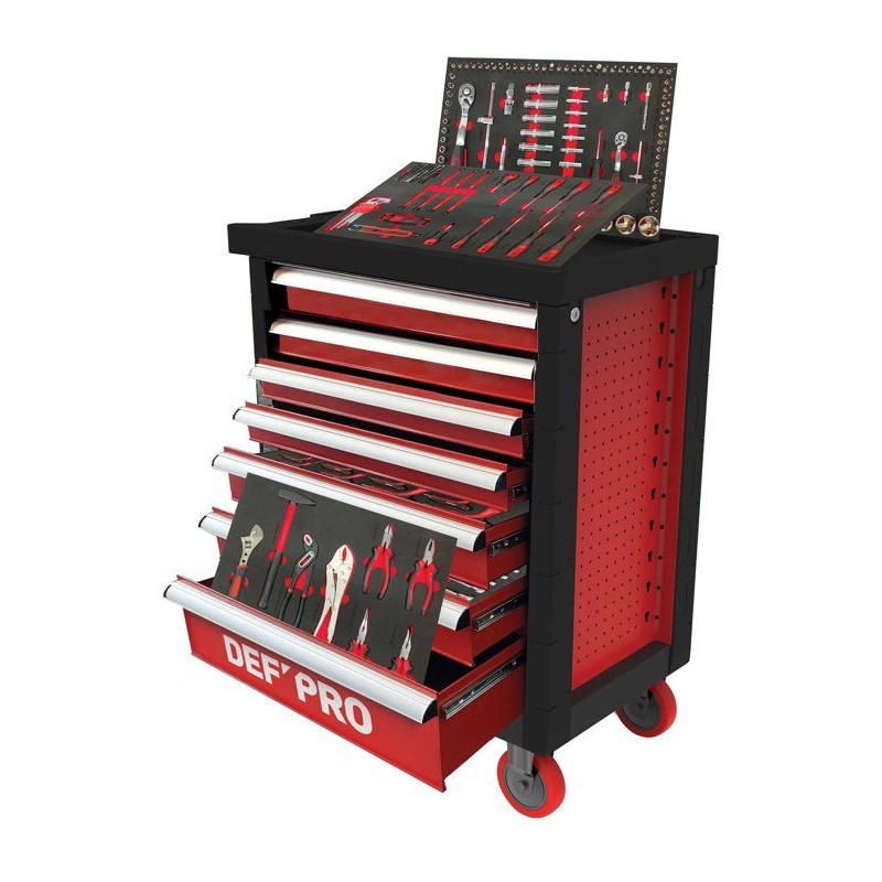 Servante d'atelier 7 tiroirs + 283 outils - Defpro - Noir/rouge - Char