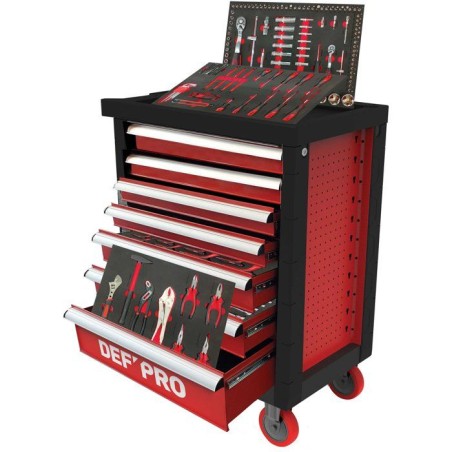 Servante d'atelier 7 tiroirs + 283 outils - Defpro - Noir/rouge - Char