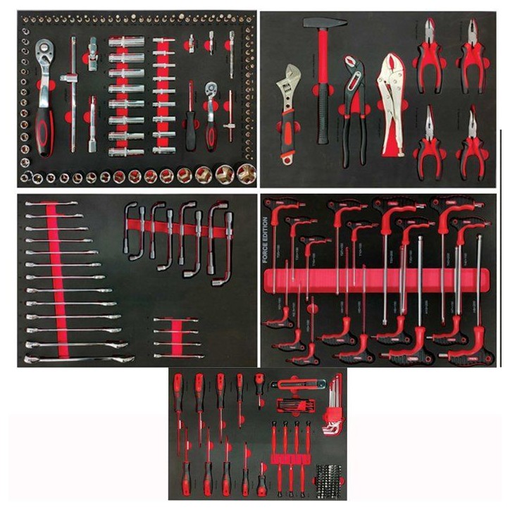 Servante d'atelier 7 tiroirs + 283 outils - Defpro - Noir/rouge - Charge 300 kg - Roues freinées