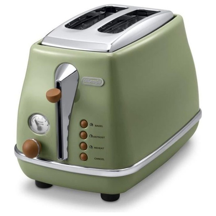 Grille pain - Delonghi - Icona Vintage - 2 tranches - 6 positions - Vert Olive/Chocolat